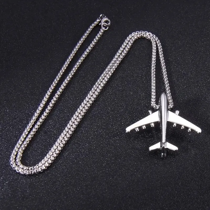 OAKKY – Collana Uomo Con Pendente Aereo In Acciaio Inossidabile 316L – Stile Semplice E Lucidato